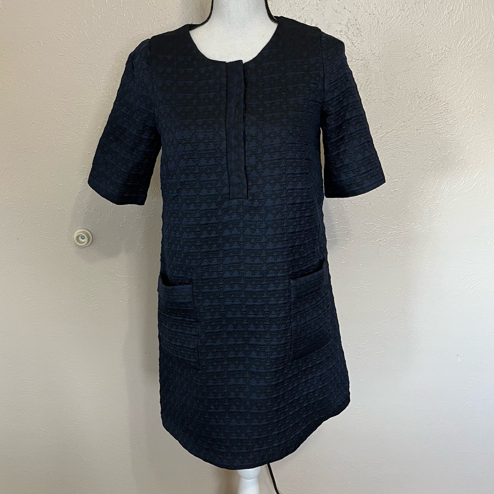 FRNCH Paris Blue Snap Front Short Sleeve Mini Shift Dress Womens Size Small
